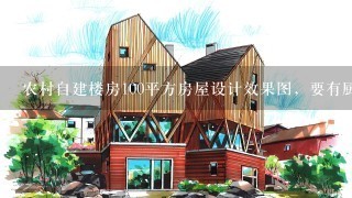 农村自建楼房100平方房屋设计效果图，要有厨房，食厅，客厅，两间主房